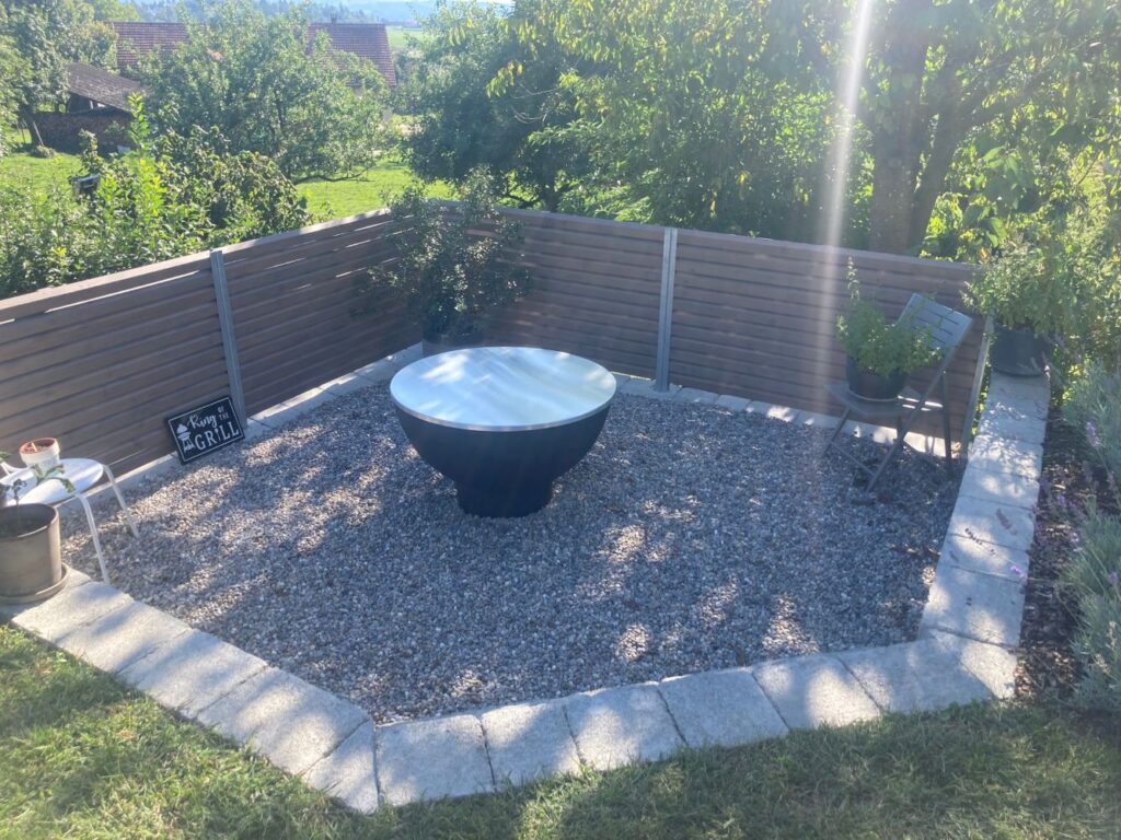 Schefers Garten Firmensitz Mettlen Ostschweiz Feuerschale